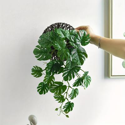 TEMU 1 Set Artificial Greenery With Woven Basket, Wall-mounted Faux Plants For Home & Garden Decor, Indoor/outdoor Pot & Wall Decor, Ideal For Wedding Party Decoration, Plastic, No Feathers