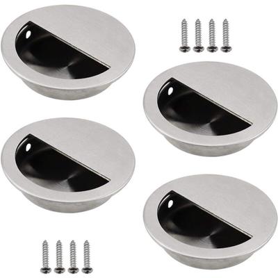 Silberfarbene Edelstahl-Einbaugriffe, runder Schiebetürgriff, Ø 50 mm, mit 40 x 20 mm halbrundem Image