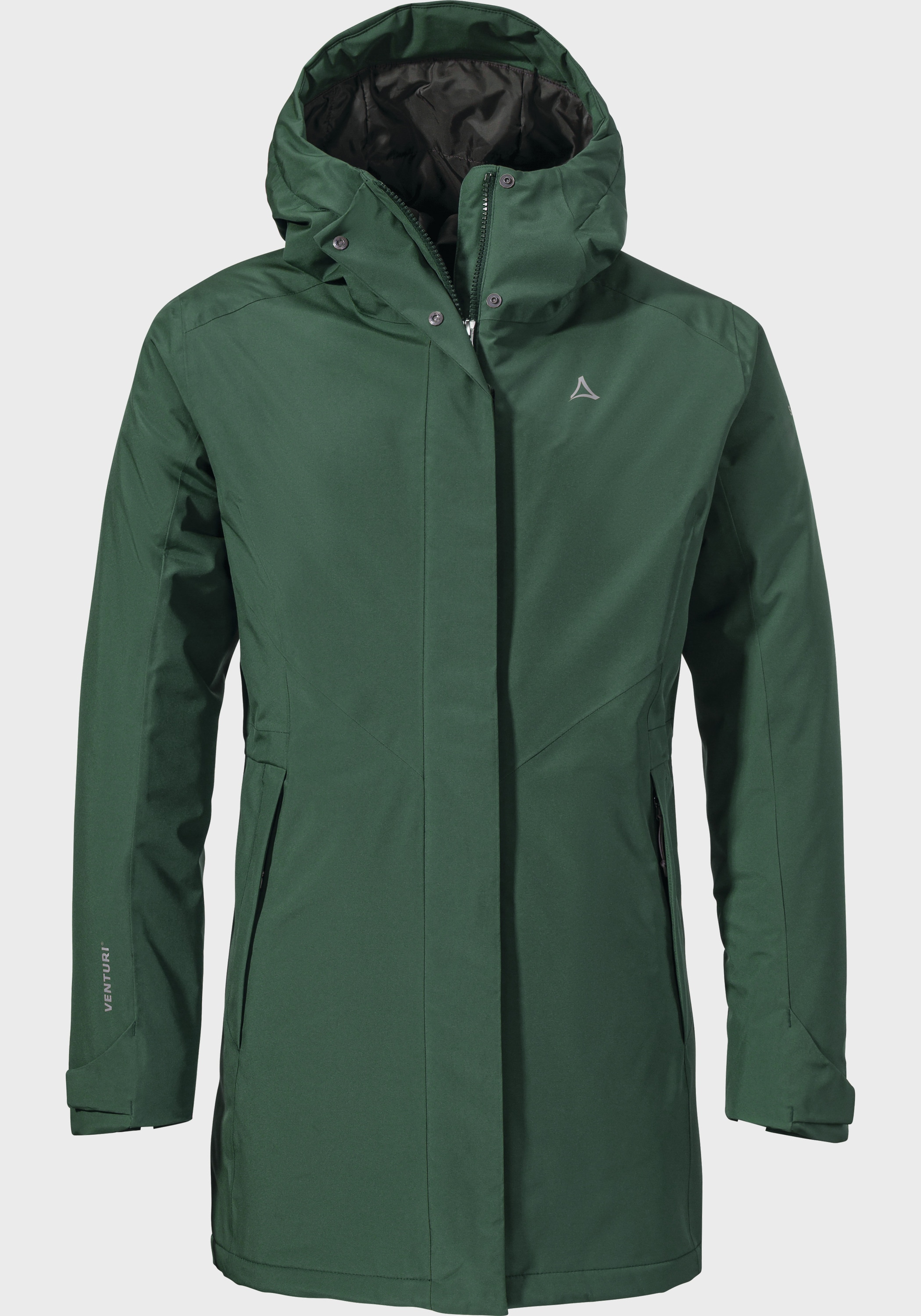 Parka SCHÖFFEL "Hiking Parka Style Froda WMS", Damen, Gr. 44, grün (6965, grün), Oberstoff: Aussenseite: 100% Polyester; (Membran: Polyester); Futter: 100% Polyester; Wattierung: 100% Polyester, regular fit, hoch geschlossener Ausschnitt, Jacken Parka