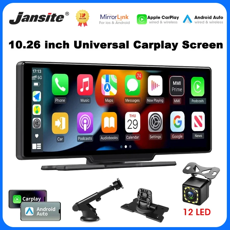 Jansite 10,26 "Tragbare Drahtlose Carplay Bildschirm HD Hinten Rückfahr Kamera Auto Radio DVR MP5 Multimedia Video Player Android auto Image