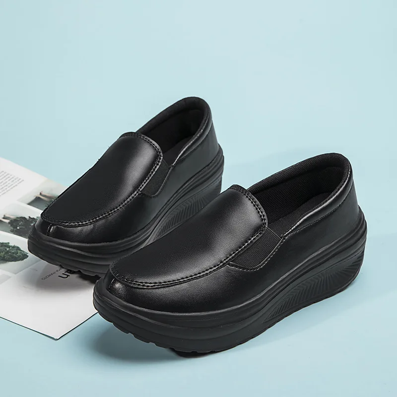 Frauen Schuhe Frühjahr Echtem Leder Weiche Laufsohle Arbeit Schuhe Weibliche Schwarz Schaukel Schuhe Frau Plus Größe Keile Einzelnen Shoes2022