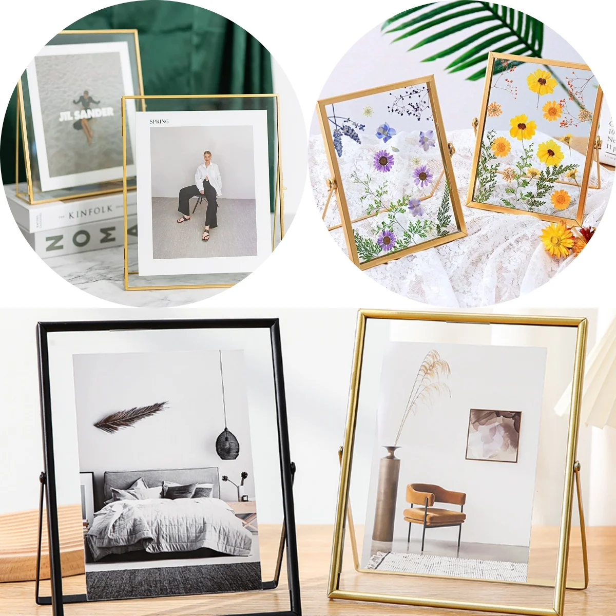 4/6 Zoll Metall-Fotorahmen, goldfarben, schwarz, rechteckig, Acryl, transparente Oberfläche, zusammenklappbarer Bilderrahmen für Heim-Desktop-Dekoration Image