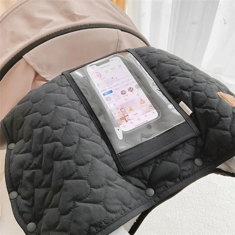 Winter Warme Kinderwagen Handschuhe Wasserdichte Handschuhe Kinderwagen Zubehör Kinderwagen Handschuh Pelz Fleece Hand Muff Fäustling mit Telefon Tasche Image