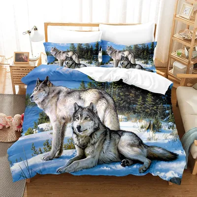 Wolf Animal Moon Snowfield Tree Wildlife 3D Bedding Set Duvet Cover Pillowcases Comforter Bed Linen Twin Queen King Size