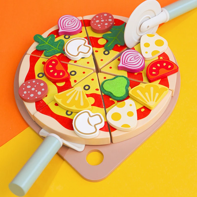 Kinder Pizza Schneiden Spielzeug Montessori Pretend Spielen Pizza Set Holz Simulation Lebensmittel Spielzeug Kleinkinder Rolle Spielen Spiel Frühen Pädagogisches Spielzeug Image