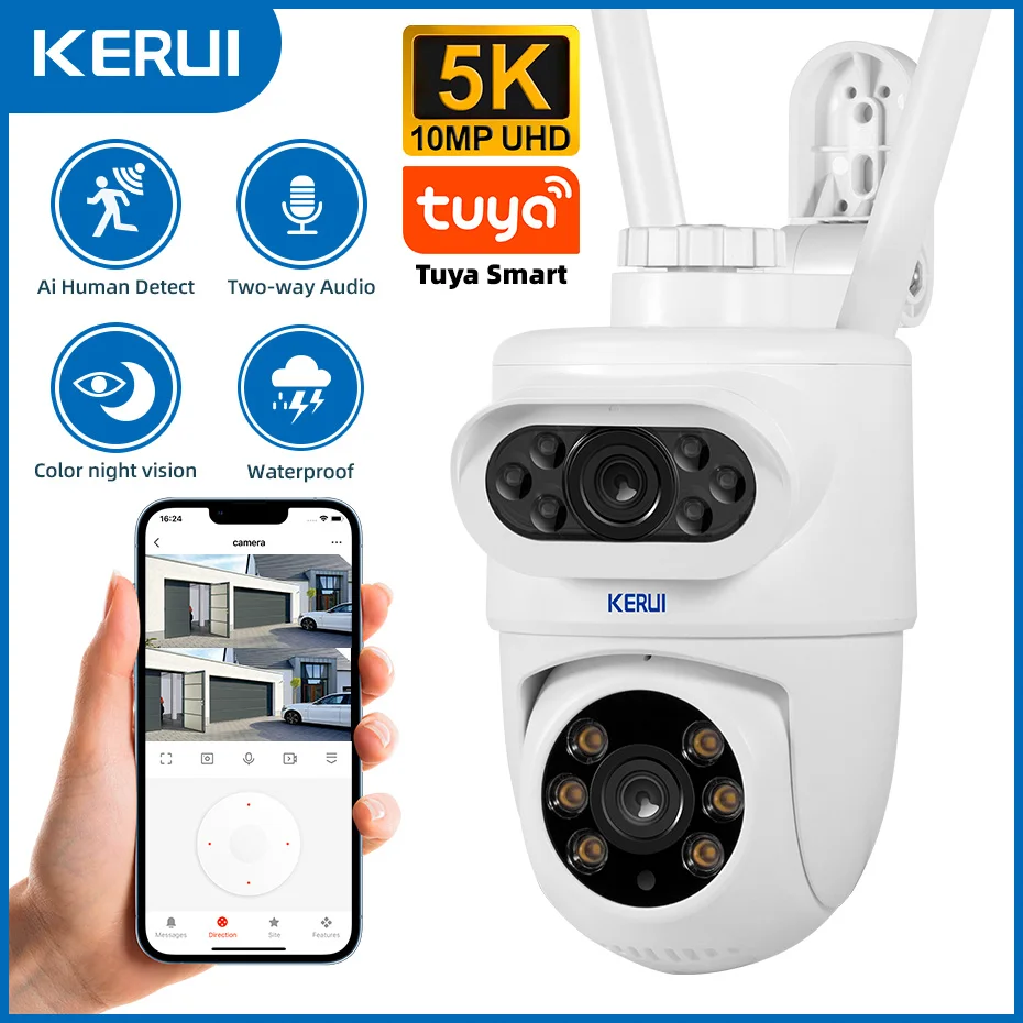 KERUI Outdoor 10MP 5K HD Dual Objektiv WiFi IP Kamera Tuya Smart PTZ Wireless Home Security CCTV Video Überwachung menschliche Erkennung Image