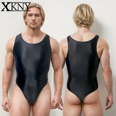 XCKNY Glossy Series Herren-Badeanzug, Satin-glänzender T-förmiger Badeanzug, Yoga, Schwimmen, lässiger, eng anliegender Seidenanzug Image