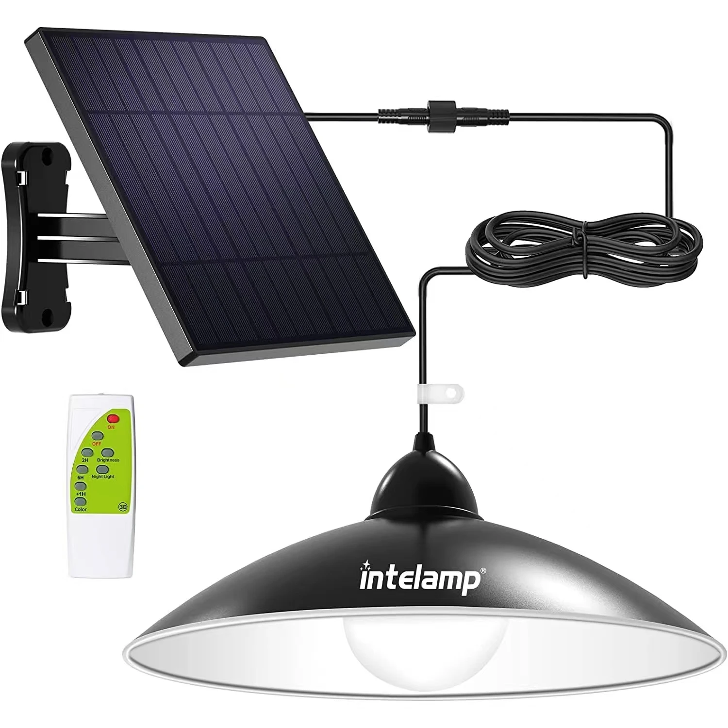 intelamp 4000 mAh Solar-Pendelleuchten für den Innen- und Außenbereich mit Fernbedienung, Tag-/Nachtmodus, 16,4 Fuß lange Hängebeleuchtung für Scheunen, Hühnerställe Image
