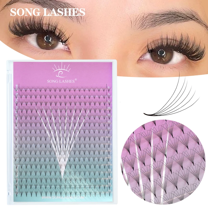 SONG LASHES Vorgefertigte Fasn Pointy Base 8D 10D Wimpernverlängerung 0,7 0,1 Dicke Volumenfächer Image