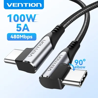 Vention 100W 5A USB Type C to USB C PD 4.0 Fast Charging Cable 90 Degree Data CarPlay Charger Wire for Samsung OnePlus iPhone 16