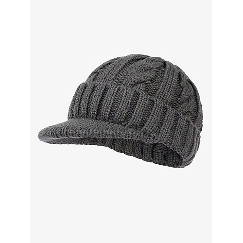 Herren Winter Strickmütze mit Krempe – warmes Zopfmuster, graue Beanie-Mütze für kaltes Wetter Image