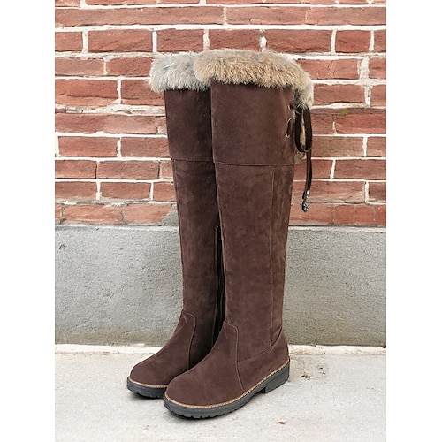 Overknee-Stiefel für Damen aus braunem Wildlederimitat mit Kunstfellbesatz – gemütliches und stylisches Winterschuhwerk für zusätzliche Wärme Image