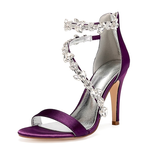 Marineblaue Satin-Braut-Stilettos für Damen mit Strassverzierungen – elegante Hochzeitsschuhe für formelle Anlässe und Cocktail-Anlässe Image