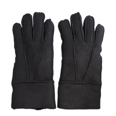 Schwarze Unisex-Handschuhe aus Schaffell-Wildleder mit aufrollbarer Manschette Image
