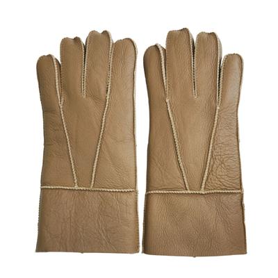 Hellbraune Unisex-Handschuhe aus Schaffell mit aufrollbaren Bündchen Image