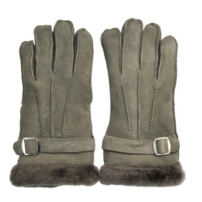 Graue Luxus-Handschuhe aus Wildleder und Schaffell für Herren mit Schnalle Image