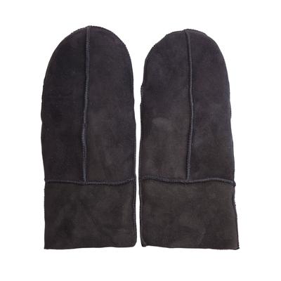 Damen-Fäustlinge aus echtem Wildleder und echtem Schaffell, warme Handschuhe, schwarz Image