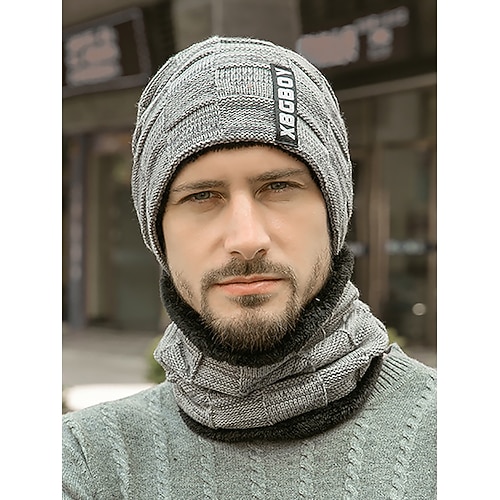 Winter-Set aus Strickmütze und Schal für Herren – warmes Fleecefutter, stylisches, lässiges Design für Komfort bei kaltem Wetter Image