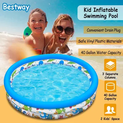 Inflatable Swimming Pool Blow Up Family Pool For 2 Kids Foldable Swim Ball Pool Center 48x10In