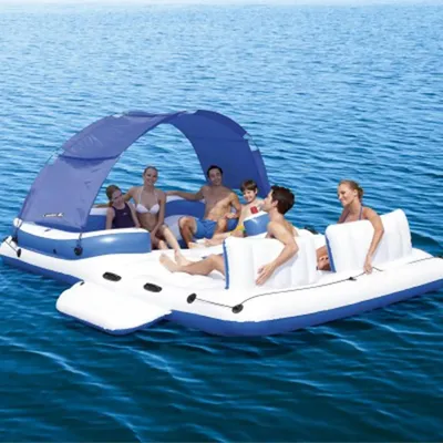 Hydro-Force Tropical Breeze 6 Person Inflatable Party Island Water Float Lounger with 6 Cup Holders,