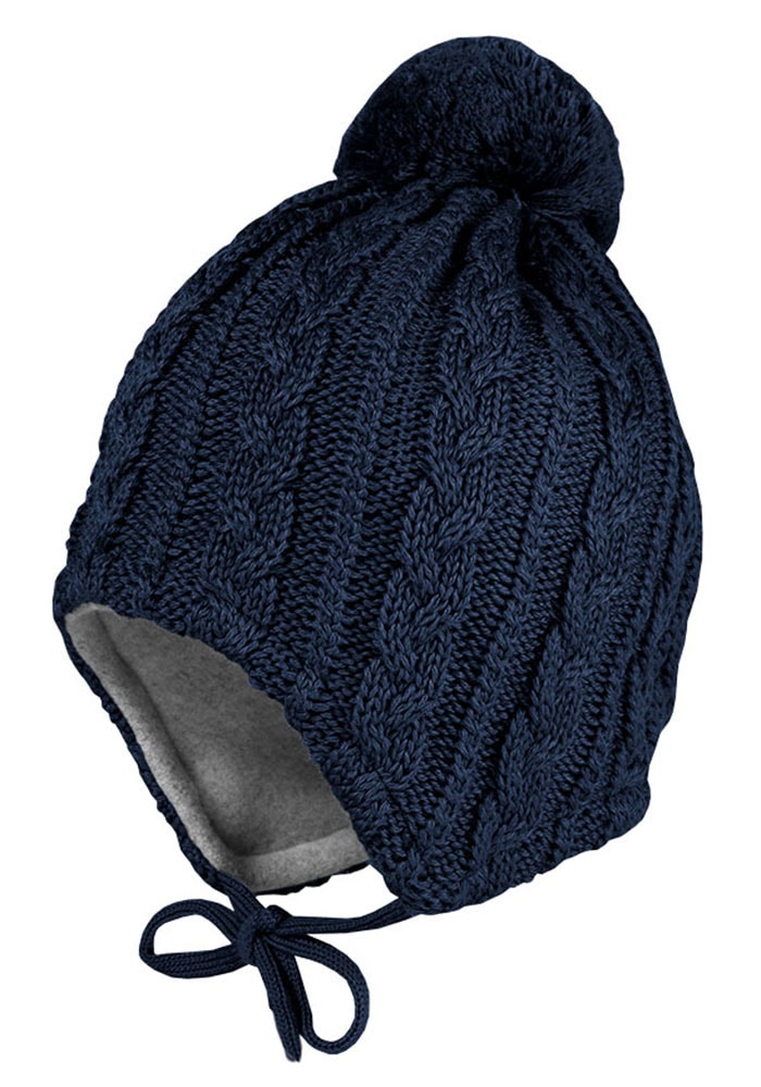 Strickmütze MAXIMO, Baby, Gr. 49, blau (marine), Strick, Wolle, Zopfmuster, unifarben, Mützen, mit Zopfstrickmuster mit Pompon und Bindeband Image