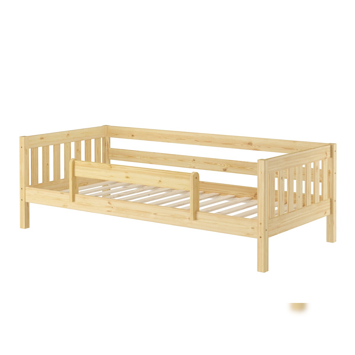 Erst-Holz Gemütliches Kinderbett mit dreiseitiger Sicherung 90x200 cm Kiefer V-60.29-09 mit Kindersicherung unten Image