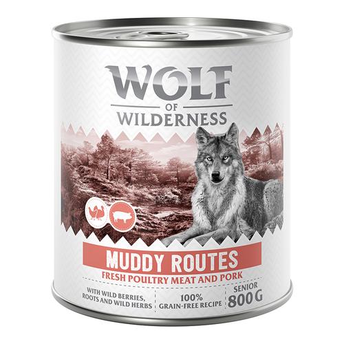 10 € Rabatt sichern! Sparpaket Wolf of Wilderness 24 x 800 g - SENIOR Muddy Routes - Geflügel mit...