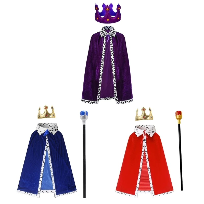 Kinder Erwachsene König Robe mit König Umhang König Kostüm Halloween König Umhang Kostüm für Kinder Teenager Erwachsene Cosplay Image
