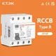 ETEK RCD RCCB Type B Earth Leakage Residual Current Circuit Breaker Evse 2P 4P 40a 63a 100a 30ma 300mA EKL6-100B Din Rail 220V
