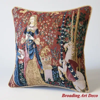 Mittelalterlichen Wandteppich Kissen Kissen Abdeckung Dame & Einhorn-Geruch, Jacquard Weben Image
