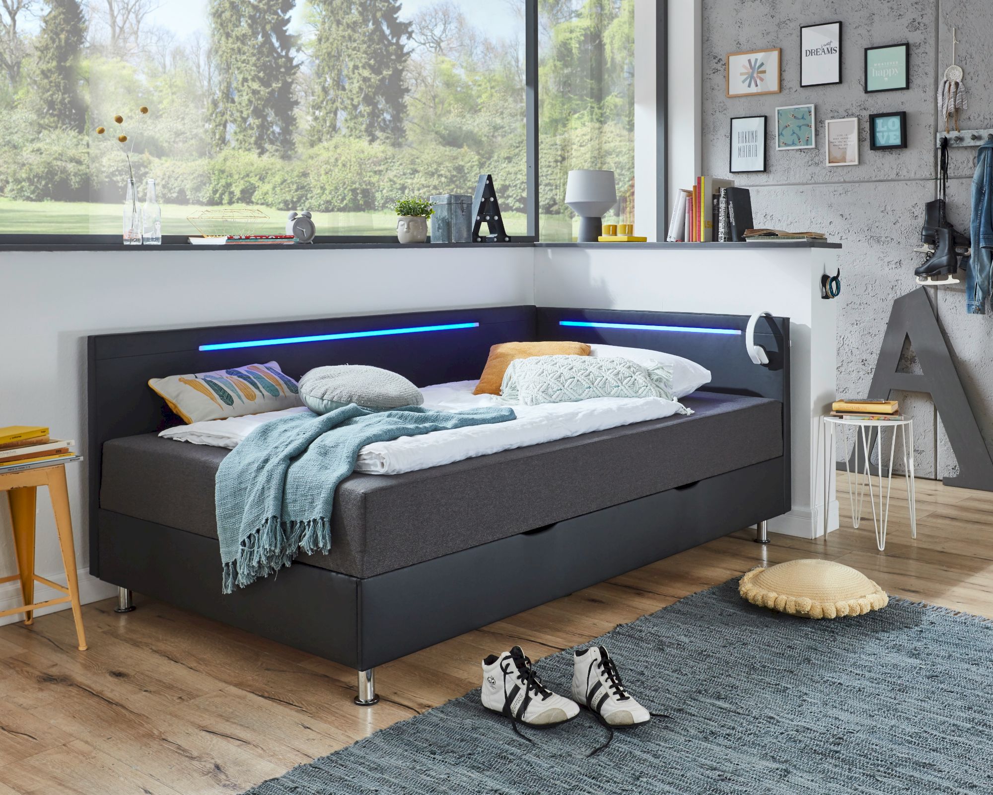 meise.möbel »Laser« Polsterbett inkl. Bettkasten 120x200 cm / Bezug Kunstleder schwarz