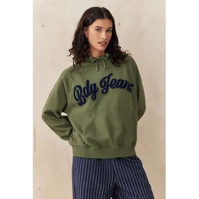 BDG Script Applique Hoodie - Khaki XS at Urban Outfitters