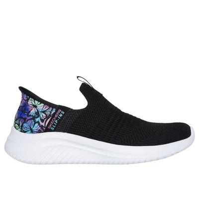Skechers Girl's Slip-Ins: Ultra Flex 3.0 - Colory Wild Sneaker | Size 11.0 | Black | Textile | Machine Washable