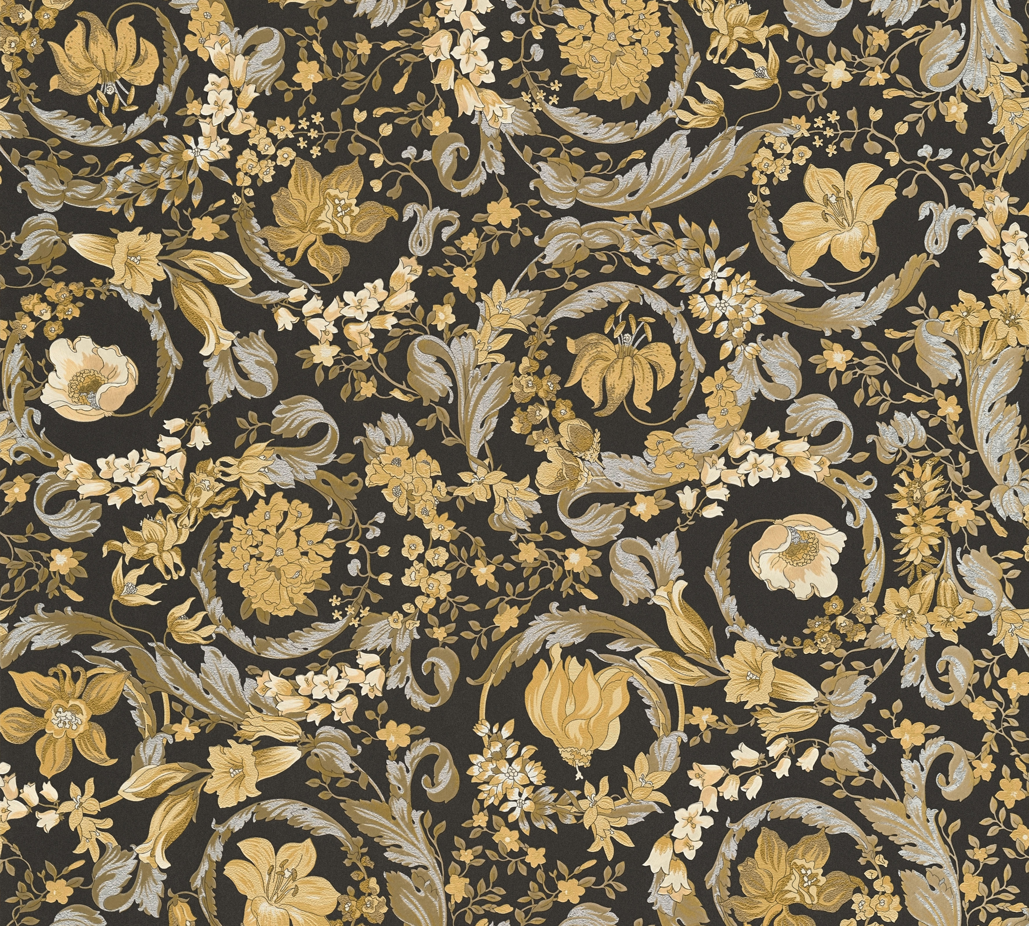 Vliestapete VERSACE "Wallpaper Versace 5 Floral", schwarz (goldfarben schwarz), B:0,7m H:0,01m L:10,05m, Vinyl, Vlies, Tapeten, Designertapete Tapeten Wohnzimmer Schlafzimmer Küche Flur Design Optik