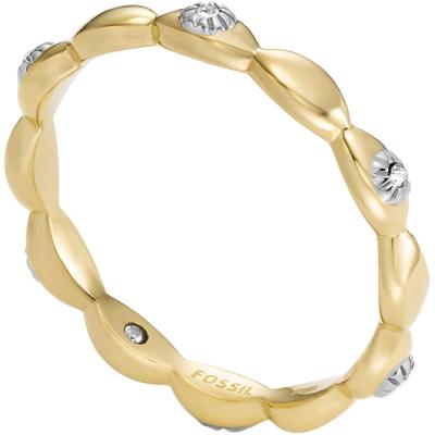 Fingerring FOSSIL "Schmuck Edelstahl Ring Sutton Magisches Auge Evil Eye" Gr. 17,5, gold (gelbgoldfarben, kristallweiß, kristallweiß), Fingerringe, Damen, 17,5, Edelstahl, 3mm, mit Glasstein Image