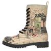 Schnürboots DOGO "Zipsy High-Top Boots Bonjour Paris Damen Stiefeletten", Damen, Gr. 41, Normalschaft, bunt (natur), Lederimitat, Schuhe Boots Schnürboots, Vegan