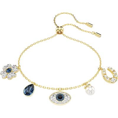 Armband SWAROVSKI "Armkette Symbolica Glücksklee Magisches Auge Hufeisen, 5692162" Gr. M, blau (gelbgoldfarben, blau, sc