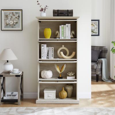 4 Tier Bookshelves Cabinet with Flip up Glass Doors