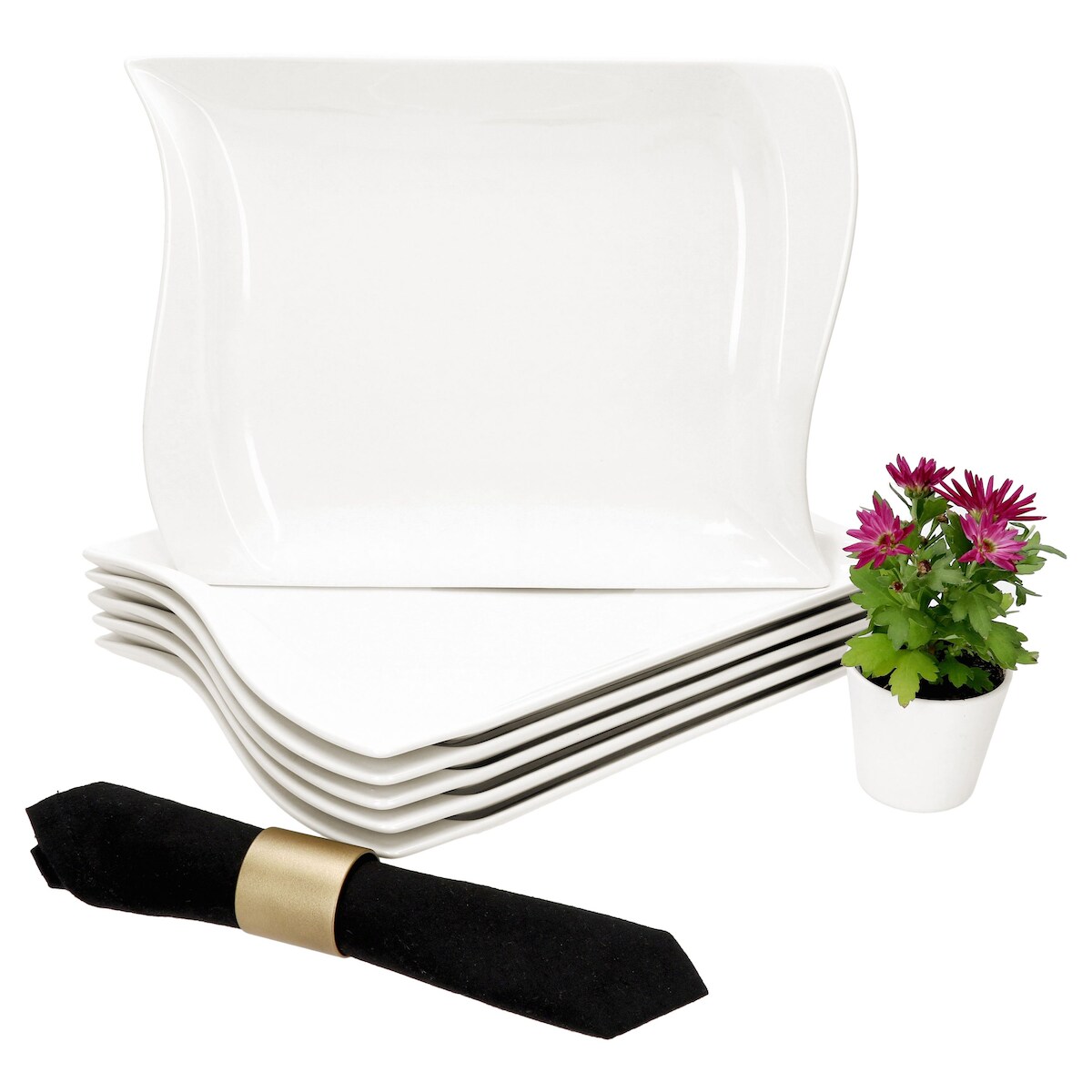 6er Set Ivory Speiseteller Porzellan 6 Personen Platte Ess-Teller elfenbeinweiß Image