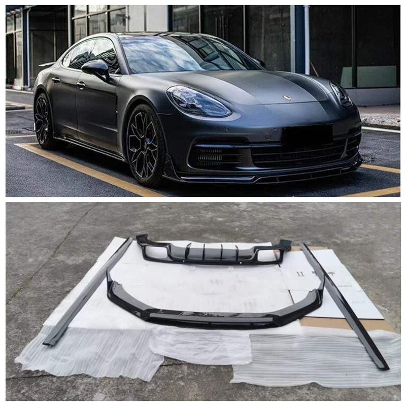 Per Porsche Panamera 971 GTS Turbo 2017-2021 vera fibra di carbonio labbro anteriore diffusore posteriore paraurti Spoiler Kit gonna laterale