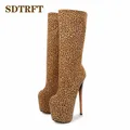 SDTRFT pole dancing 20 centimetri tacchi A Spillo sottile Leopardo Al Ginocchio-stivali alti della piattaforma delle donne pompa i pattini delle signore Più: 34-46 47 48 49 50