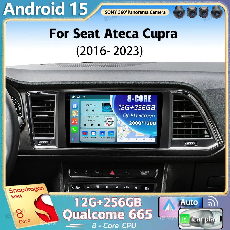 Autoradio Android 16 per Seat Ateca Cupra 2016-2023, Lettore Multimediale Video 2K QLED, GPS, AI Voice, CarPlay, Stereo 4G