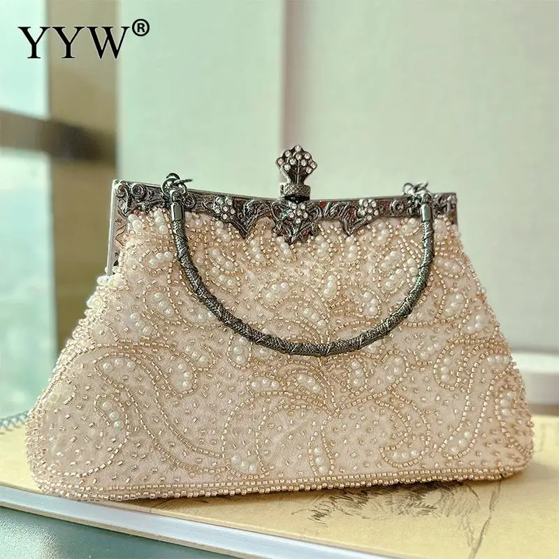 Muslimaftuftu mambicaesea nuova borsa da sera con perline Vintage borsa ricamata borsa a mano con pochette con paillettes di diamanti borsa da sposa borsa da sposa con perline borse da donna
