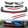 Universale per la maggior parte delle auto 5 pezzi paraurti anteriore per auto Lip Body Lip Splitter Spoiler con 2 pezzi 20cm barre di supporto per asta rosso carbonio nero