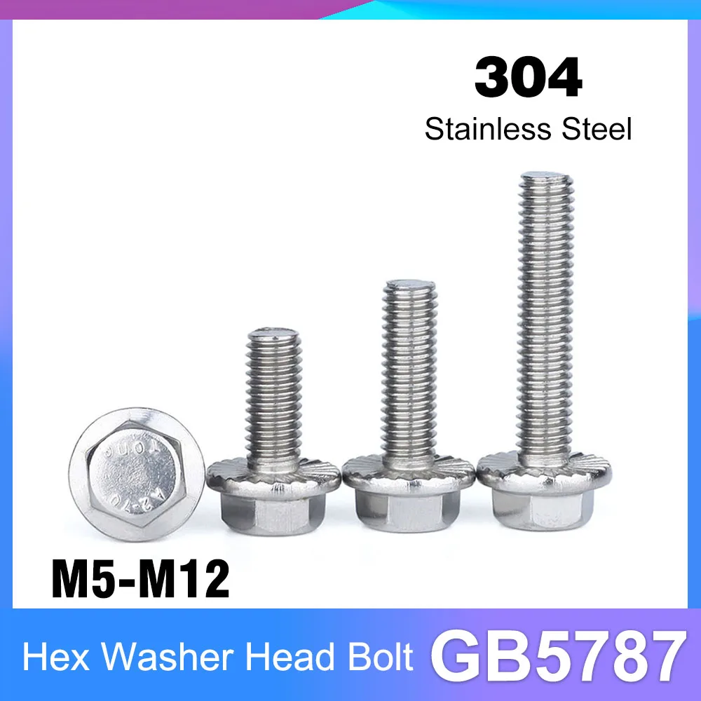 M5 M6 M8 M10 M12 GB5787 A2-70 Sechskantkopf aus Edelstahl 304 mit gezahnter Flanschkappe, Sechskant-Unterlegscheibenkopfschraube Image