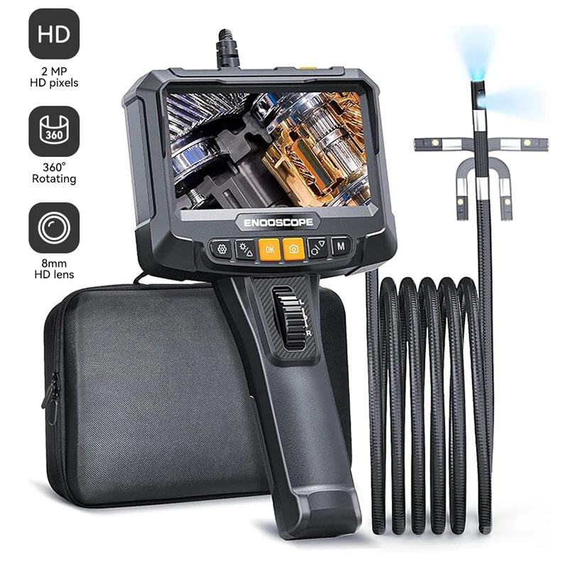 5" IPS Gelenk-Endoskop 360 ° Industrie-Endoskopkamera mit zwei Objektiven, 8 LEDs, 1080P, Inspektionsschlangenkamera für Auto-Rohrkanalisation Image