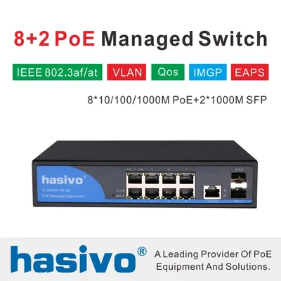 8 Port 10/100/100 0Mbps PoE Ethernet-Switch Verwaltet Schalter Mit 2 Gigabit SFP Slots IGMP VLAN