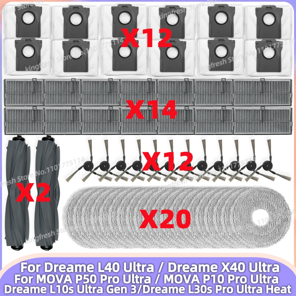 Passend für (Dreame L10s Ultra Gen 3 / L40 Ultra / X40 Ultra, MOVA L40 ULTRA, MOVA P50 Pro Ultra / P10 Pro Ultra ) Ersatzteile für Staubsauger Hauptwalze Seitenbürste Hepa-Filter Wischlappen Pad Image