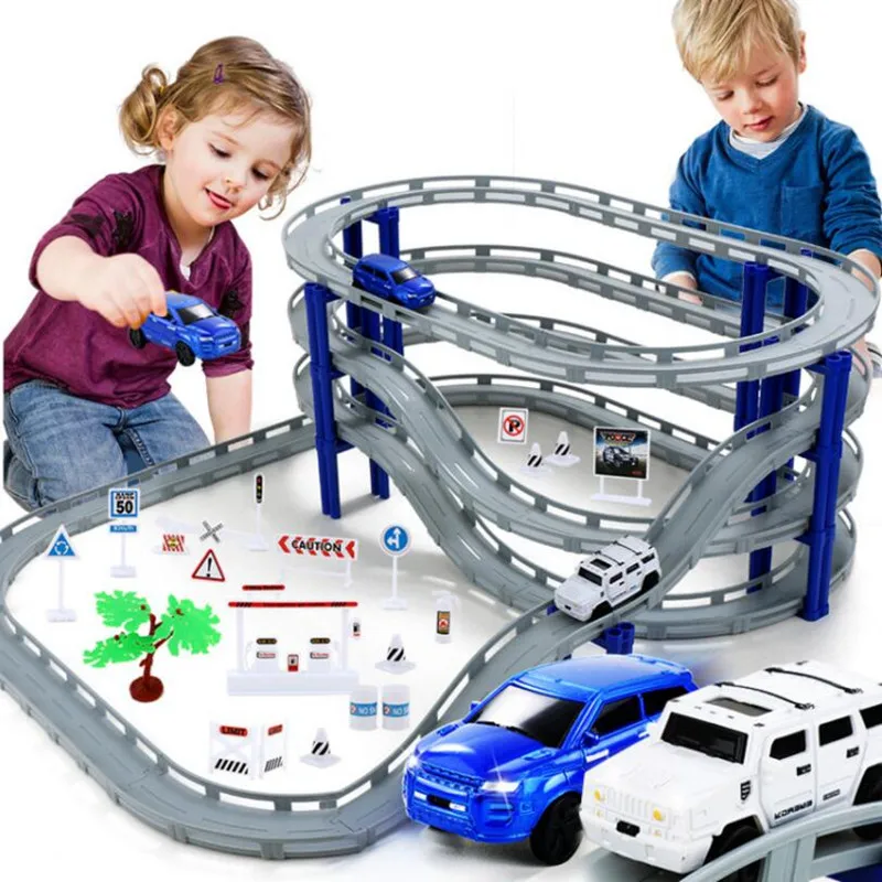 Elektrische Racing Schiene Auto Kinder Zug Track Modell Spielzeug Eisenbahn Track Racing Road Transport Gebäude Slot Sets Spielzeug Image