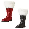 Weihnachten Santa Claus Stiefel Männer Cosplay Neue Jahr Rot Schwarz Leder Schuhe Weiß Plüsch